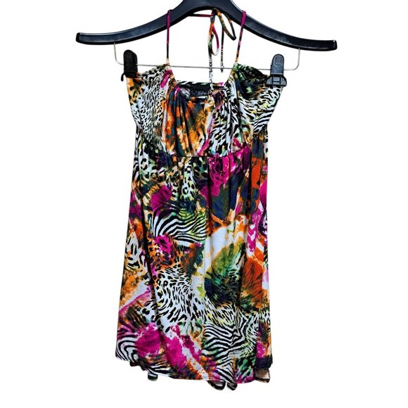 Daytrip Womens Halter Dress S Multicolor Animal Print Zebra Cheetah Boho USA - Picture 3 of 6